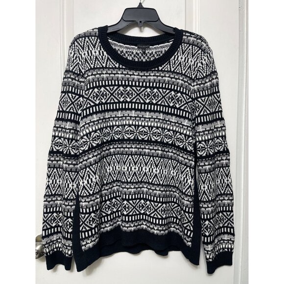 Talbots Black & White Fair Isle Crewneck Cotton/Wool Blend Sweater Size XL - Picture 2 of 9